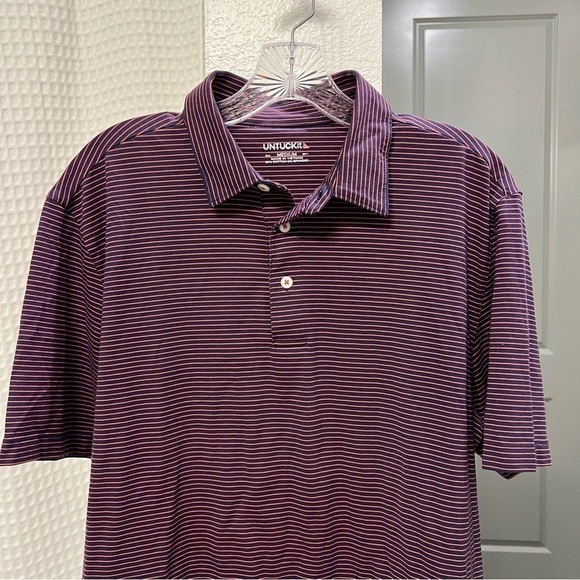Untuckit mens wrinkle free polo shirt size M striped red & blue - Picture 3 of 10